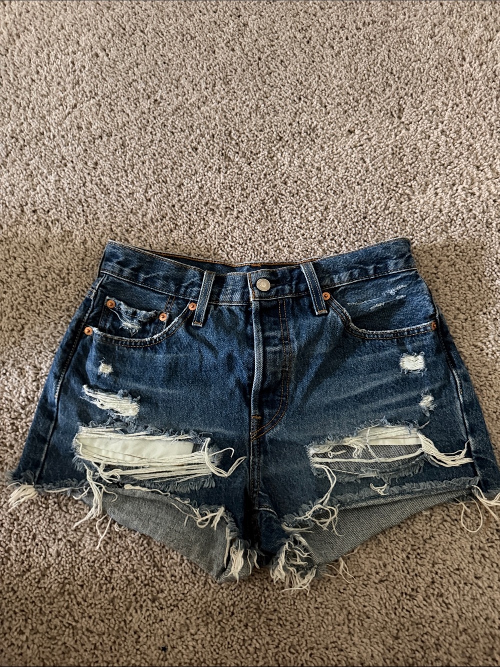 Levi's Dark Blue Distressed Denim Cutoff Shorts
